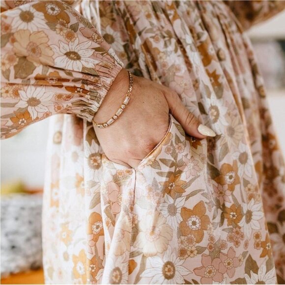 Vada Winter X Maverick Blythe Mini Dress Shimmering Floral Tan/Orange Size S - Picture 3 of 7